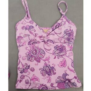Land's End Tankini Top Swimsuit Paisley Purple Sz 8